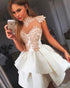 2018 Short Satin Homecoming Dresses High Neck Blush Pink Lace Appliques Prom Party Gowns Cocktail Dress